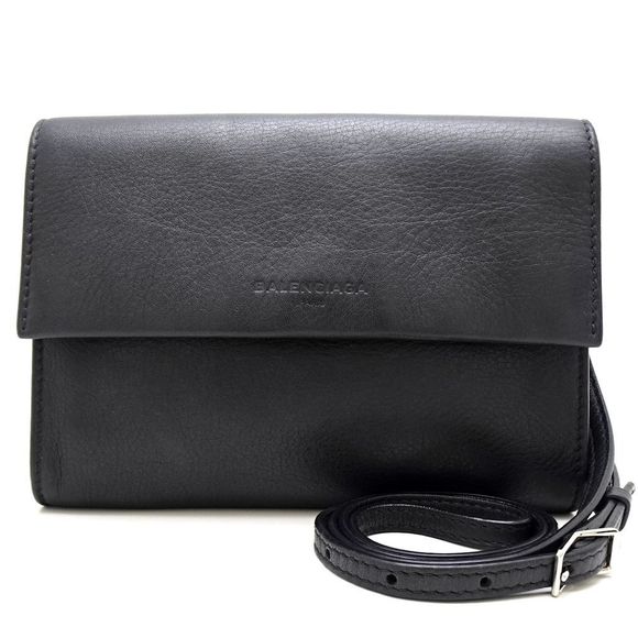 Balenciaga Shoulder Bag Diagonal Leather Black - Picture 1 of 8